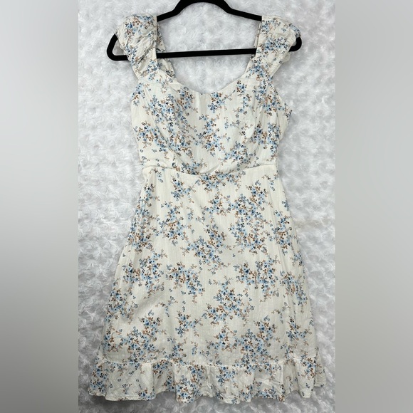 Old Navy Dresses & Skirts - Old Navy Womens M Cream & Blue Floral Print Mini Fit & Flare Sleeveless Sundress